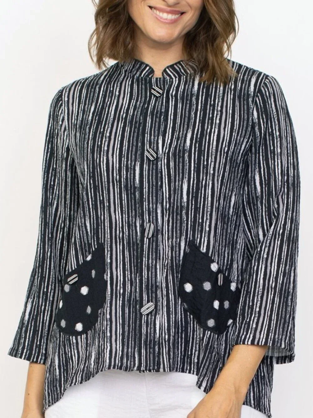 HABITAT express travel stipe pleat back chelsea jacket black white dots Medium